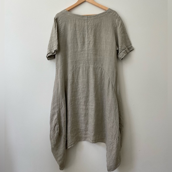 Ellamoda Linen Dress Made in Italy Size Small Grey Sage Lagenlook Boho - Picture 6 of 8